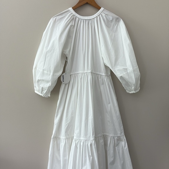 New STAUD Demi Dress White Tiered Maxi Cotton 3/4 Sleeves Size S - Picture 9 of 16
